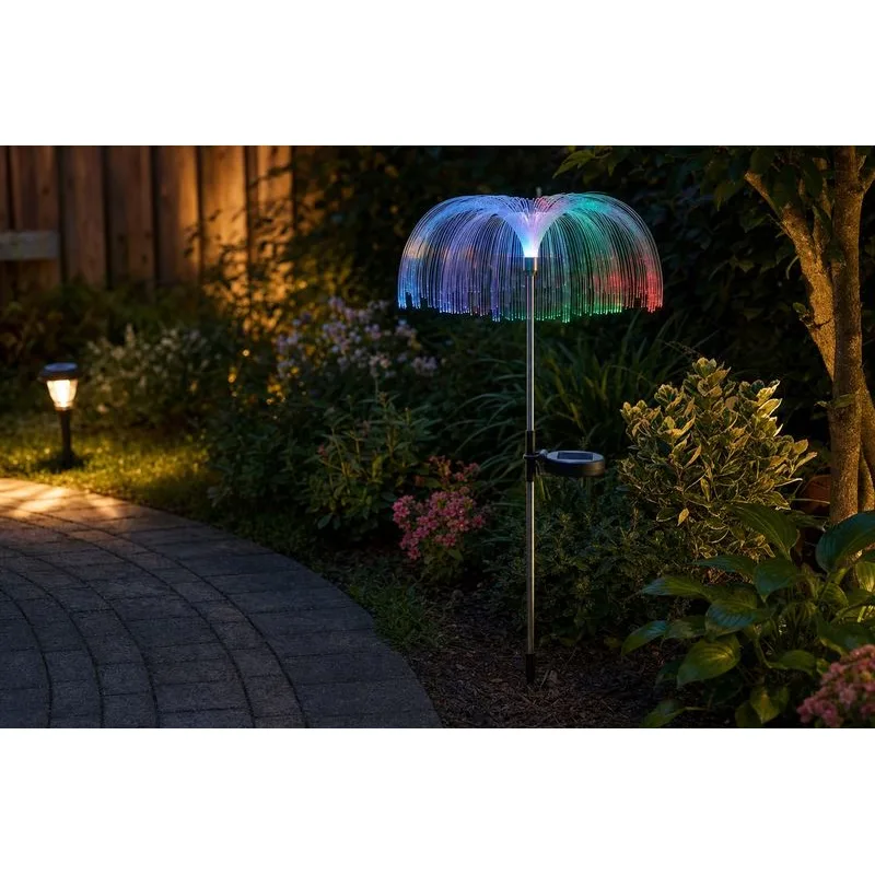 Solárna lampa Meduse 75 cm – meniace farby, fiber vlákna
