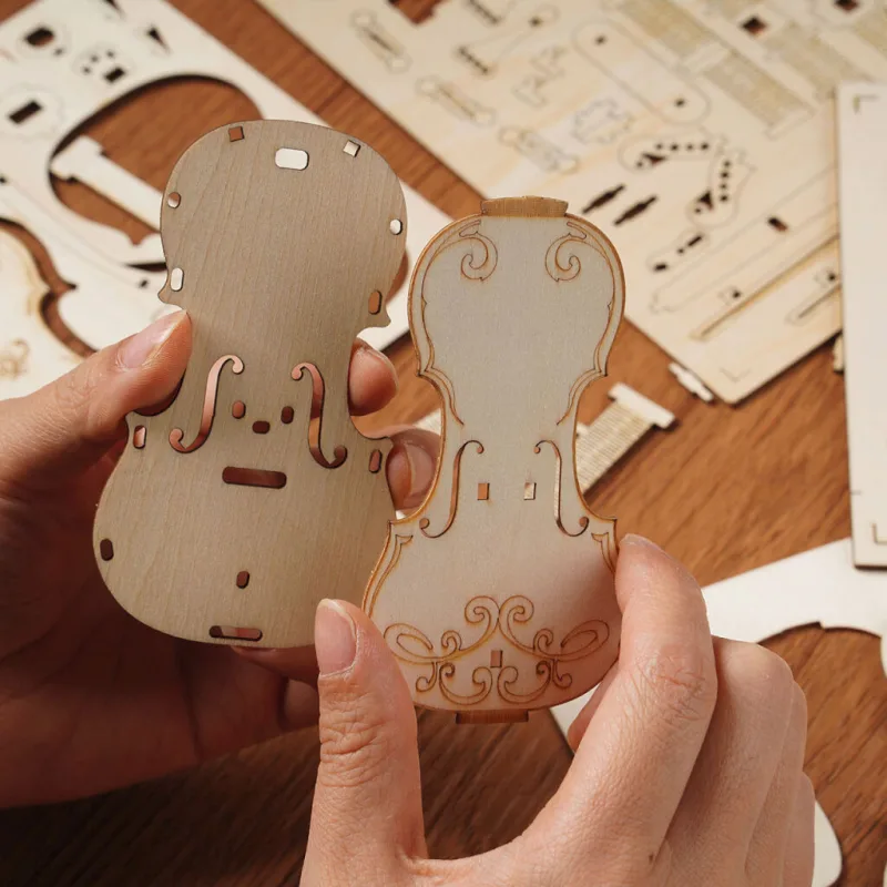 RoboTime drevené 3D puzzle Violončelo 58 ks