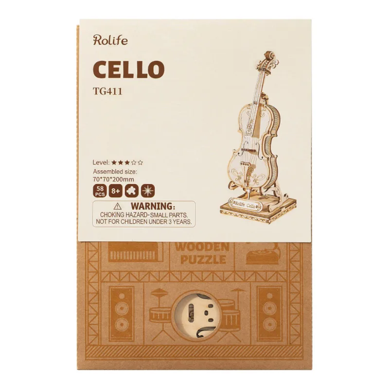 RoboTime drevené 3D puzzle Violončelo 58 ks