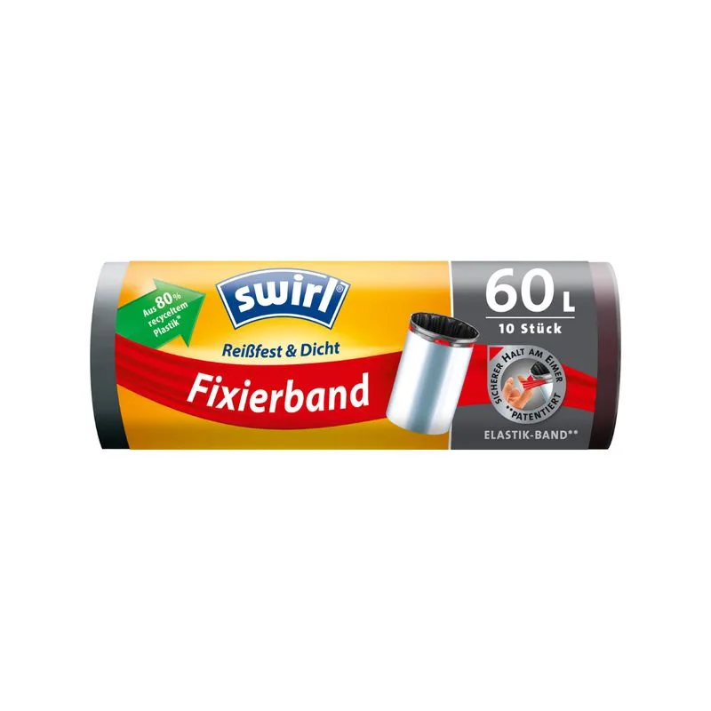 Vrecia na odpad Swirl, zaťahovacie, šedé, 60 l, 10 ks, elastický lem
