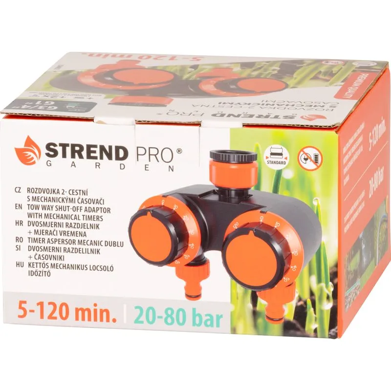 Časovač Strend Pro Garden, 2-cestný rozbočovač, mechanický
