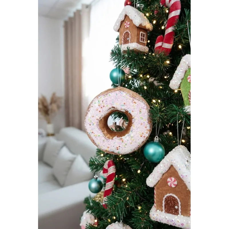 Vianočná dekorácia Candy Line, donut, bledý, 13 cm, závesný