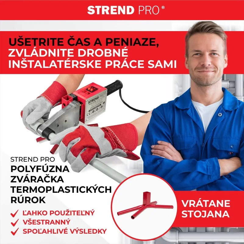 Polyfúzna zváračka Strend Pro PPR 63B, 1500 W, 20–63 mm, 14-dielna sada