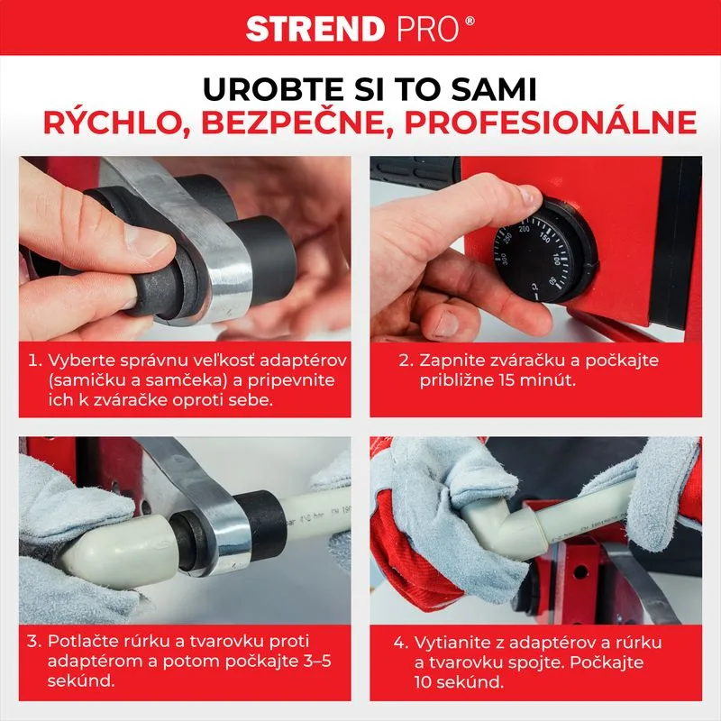 Polyfúzna zváračka Strend Pro PPR 63B, 1500 W, 20–63 mm, 14-dielna sada
