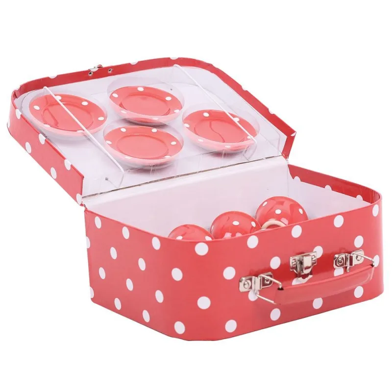 Bigjigs Toys Červený bodkovaný porcelánový čajový set