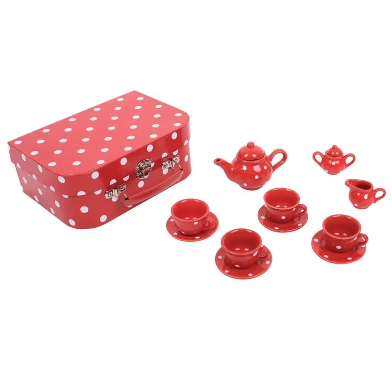 Bigjigs Toys Červený bodkovaný porcelánový čajový set