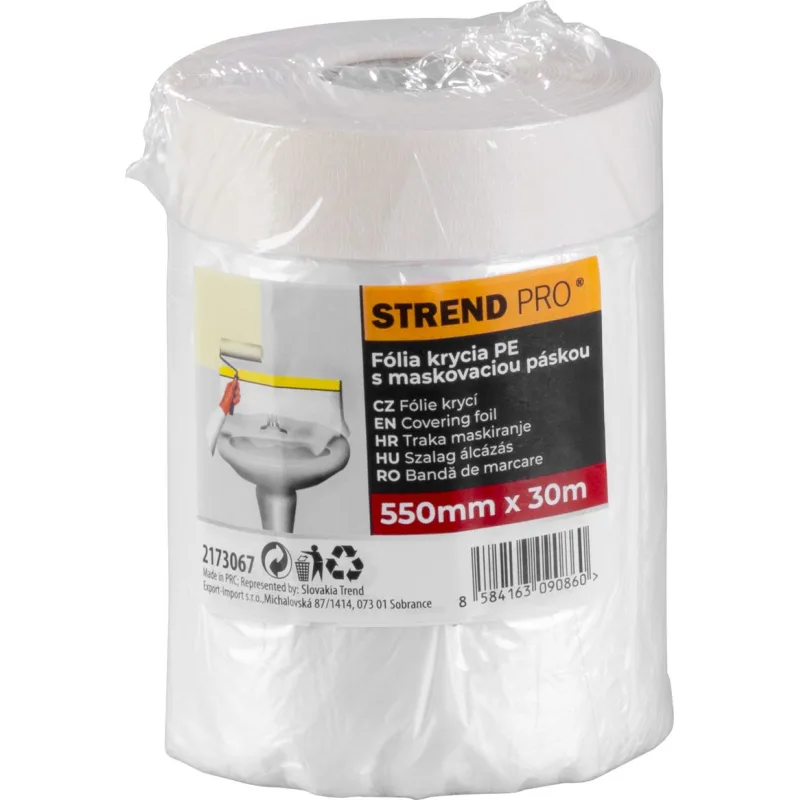 Fólia krycia Strend Pro 550 mm × 30 m, PE, s maskovacou páskou