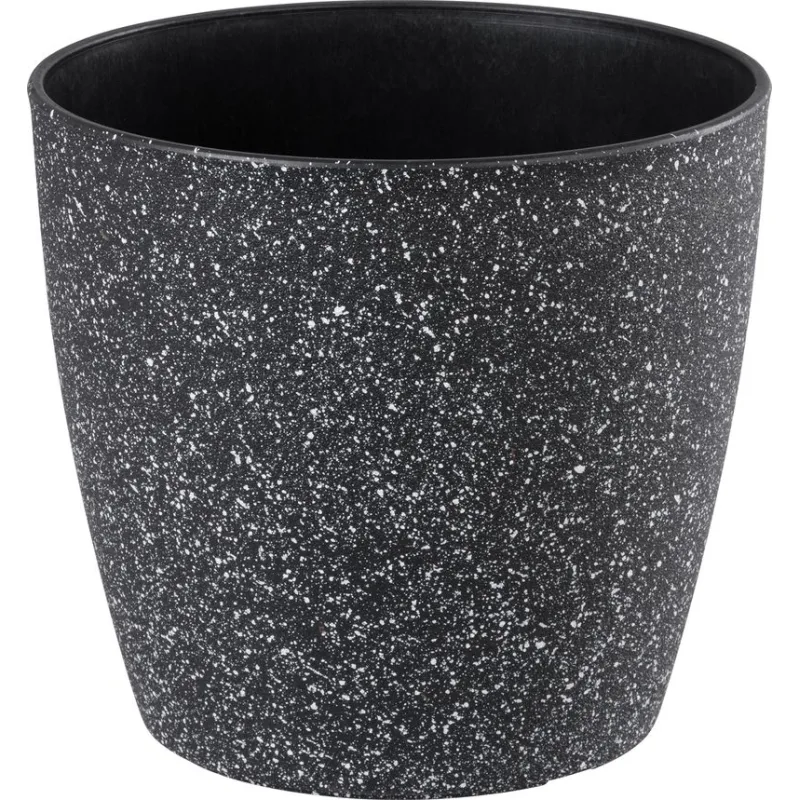 Čierny kvetináč Strend Pro Stone, 23x20,5 cm, efekt kameňa