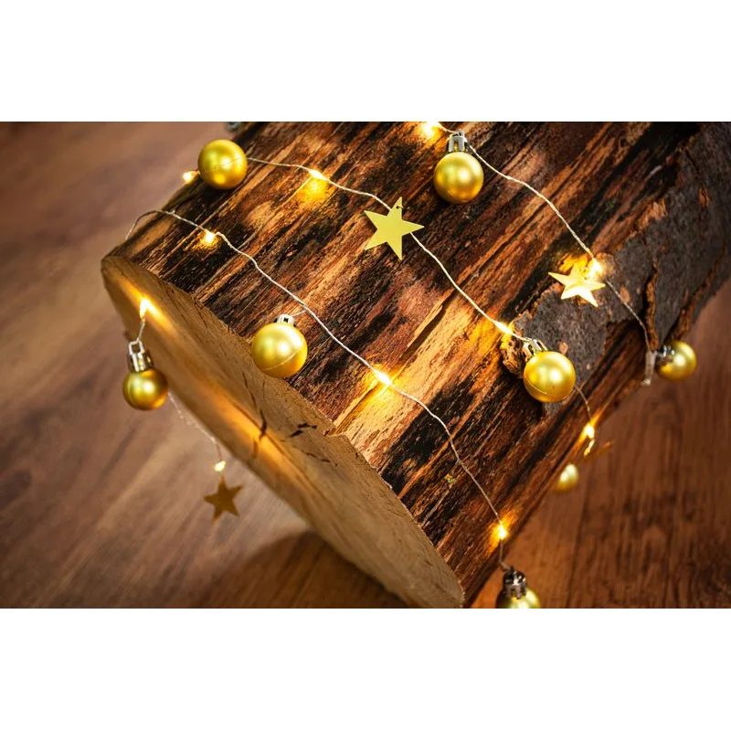 Vianočné osvetlenie reťaz Ball, 20 LED, teplá biela, s guľami a hviezdami, 1,9 m, interiér
