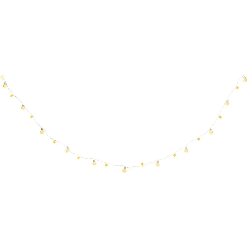 Vianočné osvetlenie reťaz Ball, 20 LED, teplá biela, s guľami a hviezdami, 1,9 m, interiér