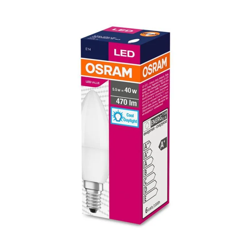 Žiarovka OSRAM LED Value CLASSIC B FR 40 non-dim, 5,7W/865 E14 6500 K