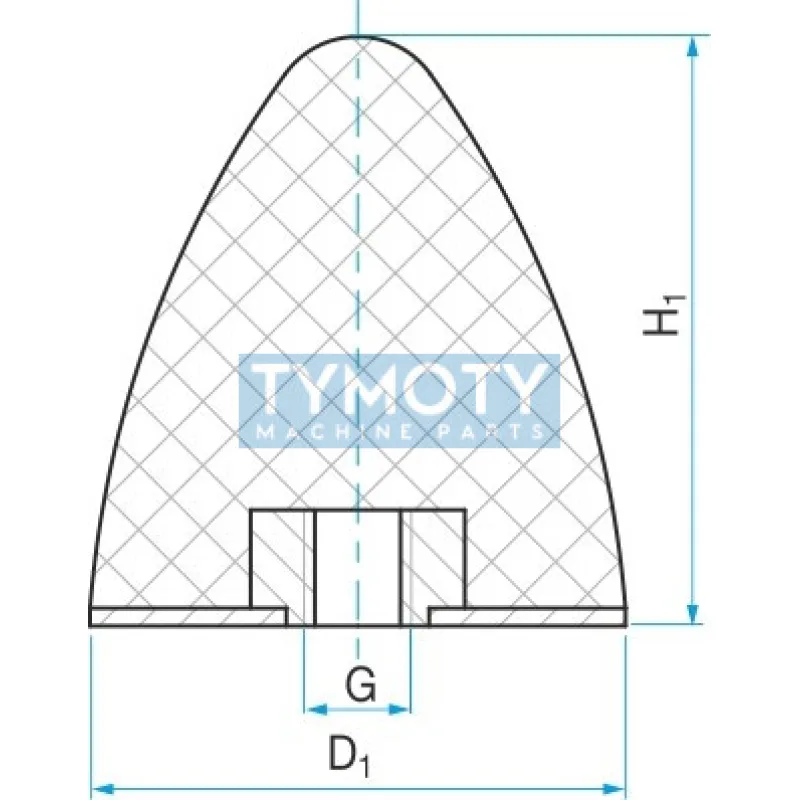 Silentblok - doraz kužeľový s maticou typ KP-E 20x24 M6 55ShA