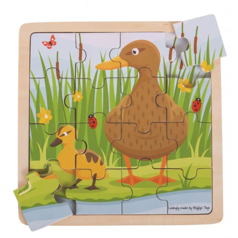 Bigjigs Toys Puzzle - Kačica s kačiatkom 16 ks