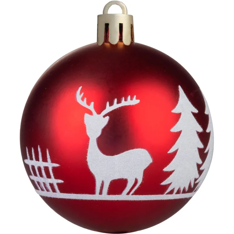 Vianočné gule MagicHome 12 ks, 6 cm, červené s bielym ornamentom