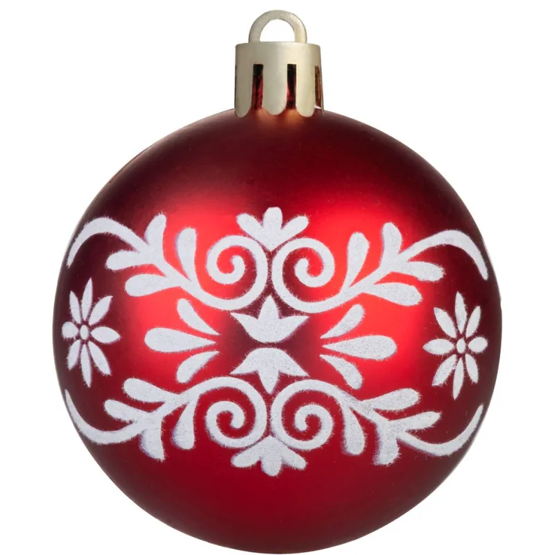 Vianočné gule MagicHome 12 ks, 6 cm, červené s bielym ornamentom