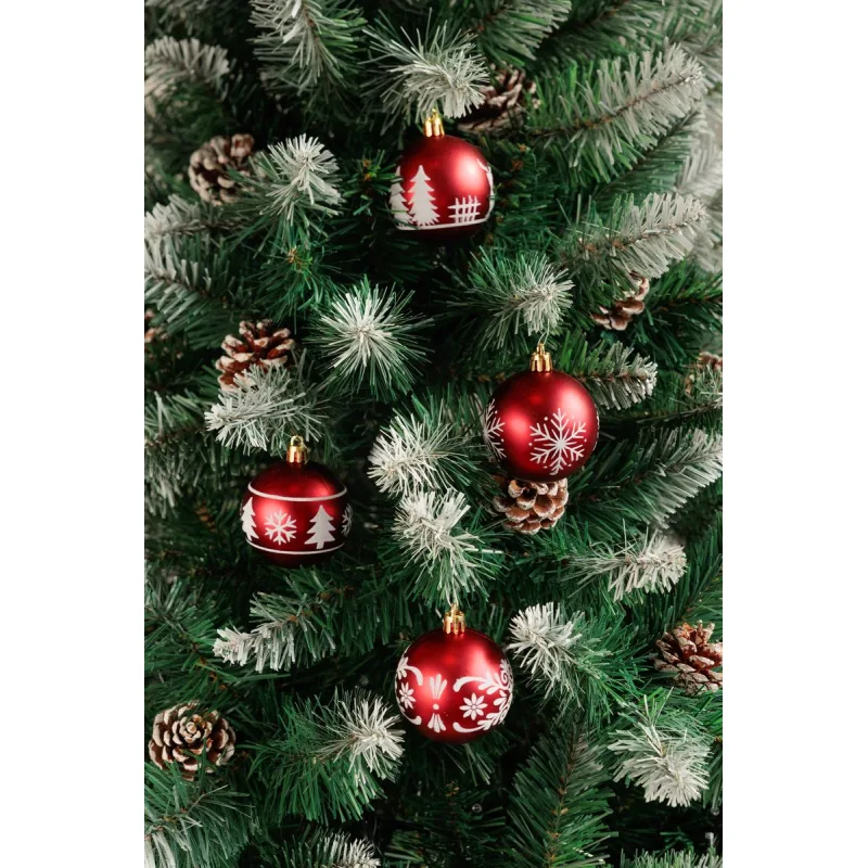 Vianočné gule MagicHome 12 ks, 6 cm, červené s bielym ornamentom