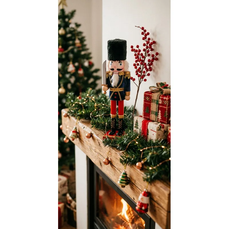 Vianočná dekorácia Postavička Luskáčik s baranicou, drevený, 38 cm