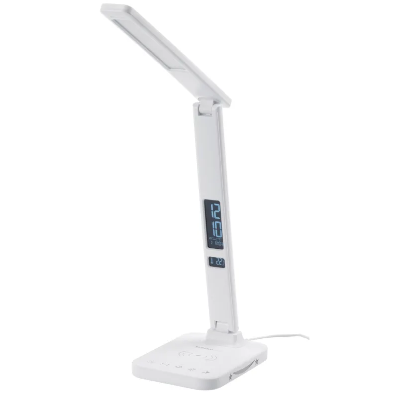 Lampa Strend Pro, stolná, LED, bezdrôtové nabíjanie, voľba intenzity svetla, s displejom, 12 V, 8 W, biela