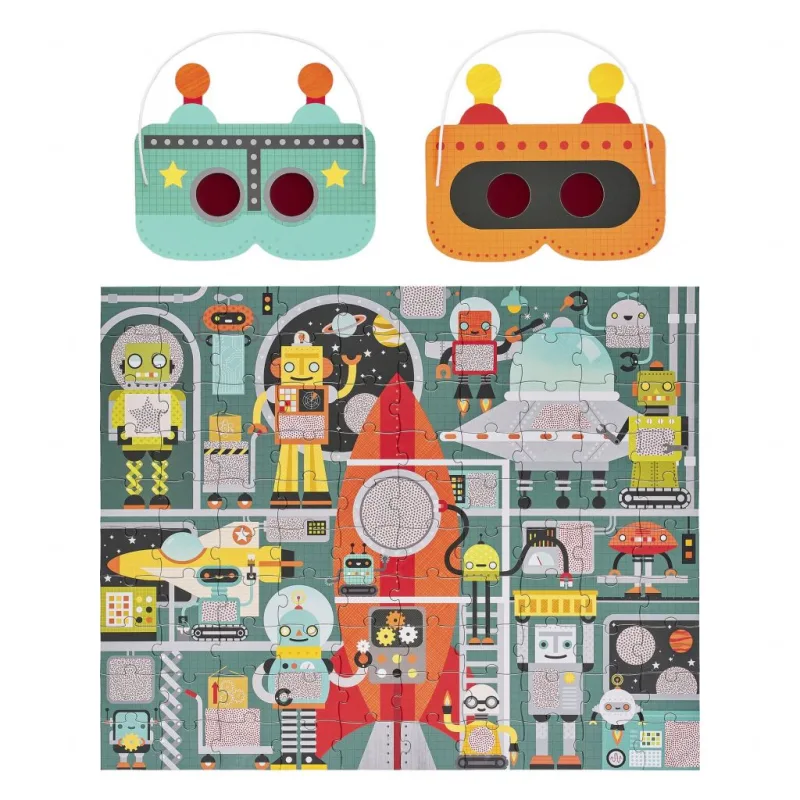 Petitcollage Puzzle roboti 100 ks s 3D okuliarmi