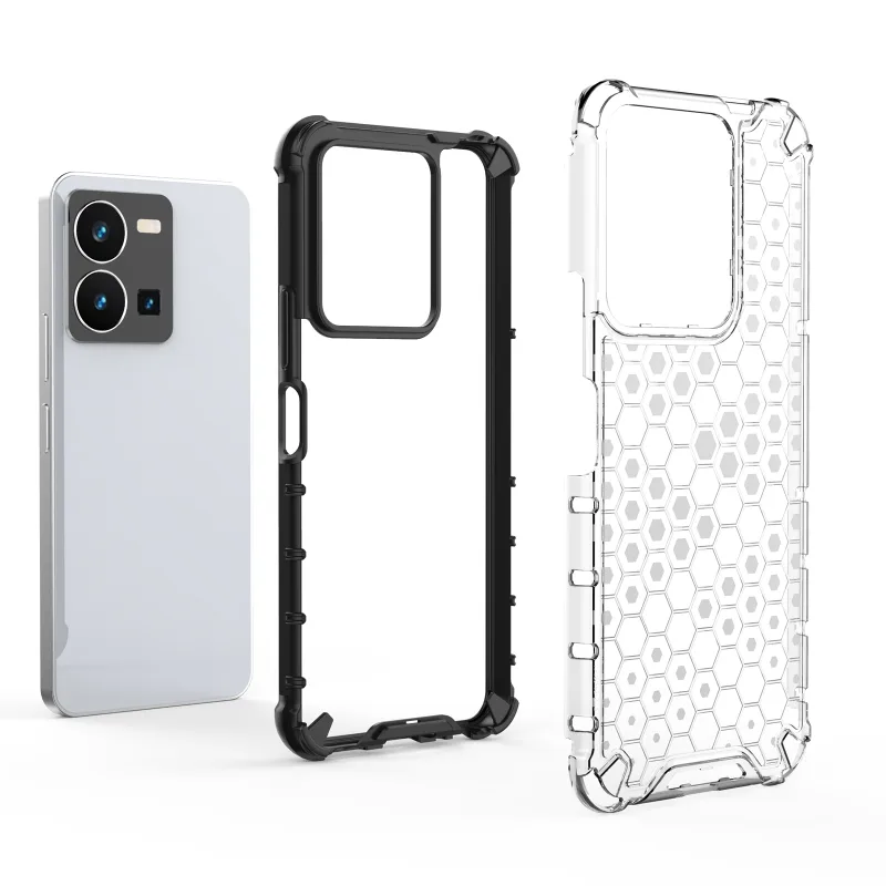 Soft Flex Odolné zadné puzdro Honeycomb pre Vivo Y35, Y22s Čierny Transparentný