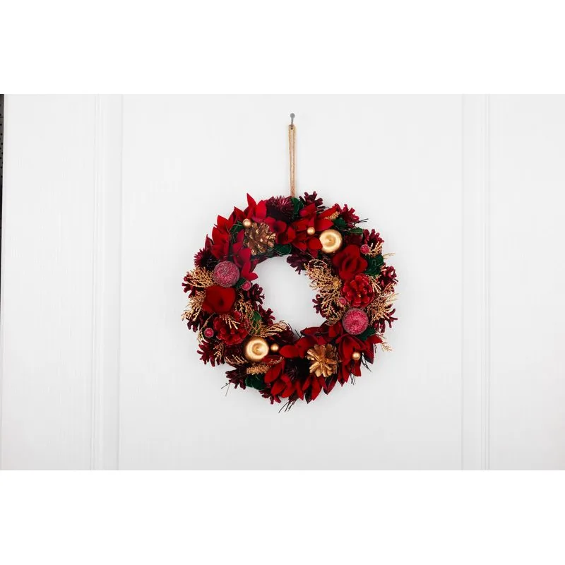 Veniec na dvere, závesný, červeno-zlatý, 30 cm