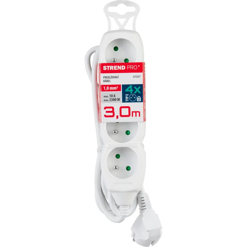 Predlžovací kábel DG-F804B 3 m, biely, 4 zásuvky