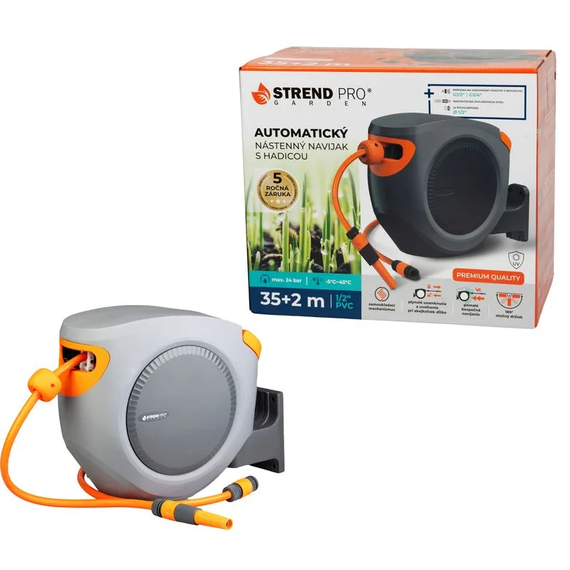 Navíjač na stenu, automatický Premium 1/2", so záhradnou hadicou L-35+2 m