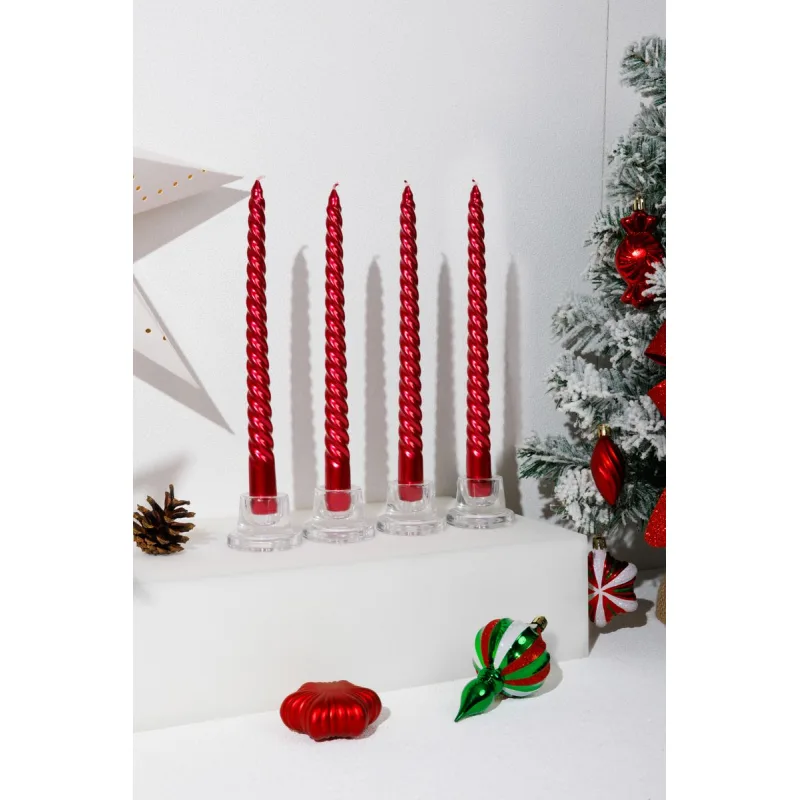 Červené špirálové sviečky MagicHome, 25 cm, balenie 4 ks