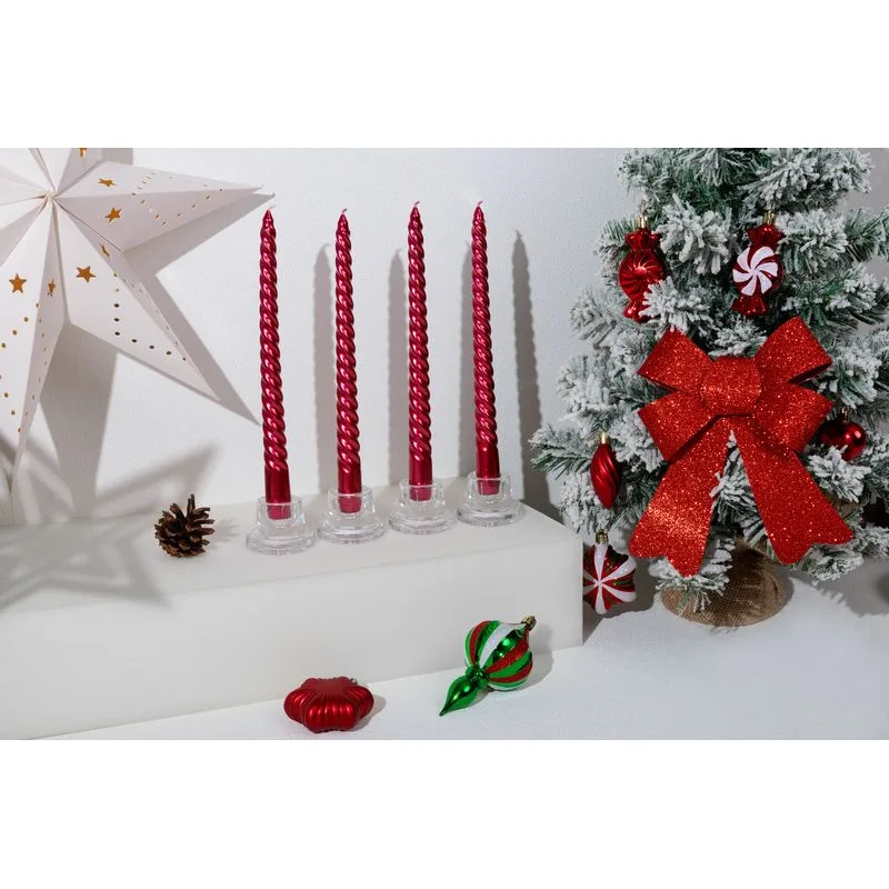 Červené špirálové sviečky MagicHome, 25 cm, balenie 4 ks