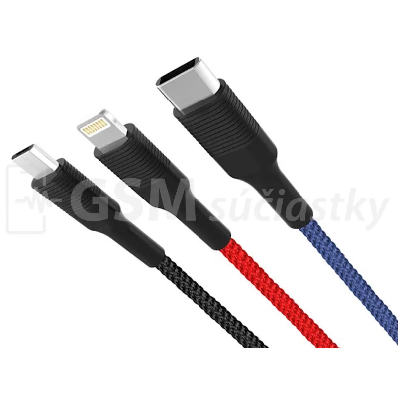 Univerzálny nabíjací a dátový kábel 3v1 Micro-USB, USB-C, Lighting - USB-A