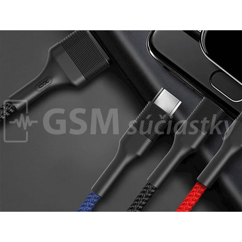 Univerzálny nabíjací a dátový kábel 3v1 Micro-USB, USB-C, Lighting - USB-A