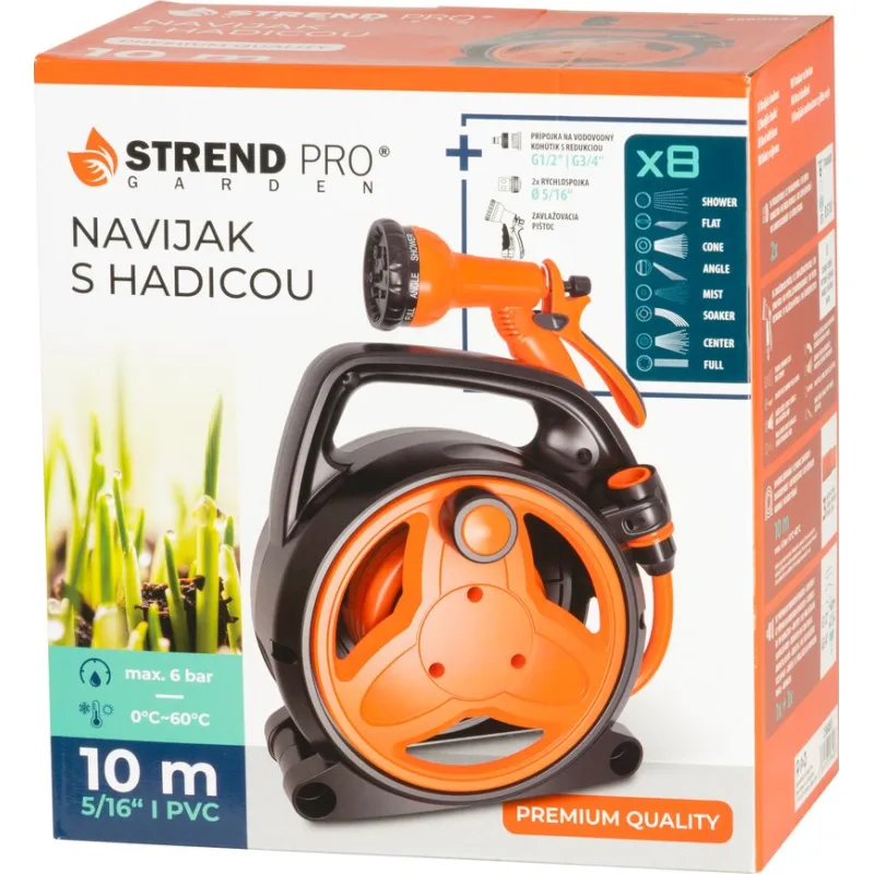 Navíjač Strend Pro Garden s hadicou 10 m, pištoľ, 5/16"