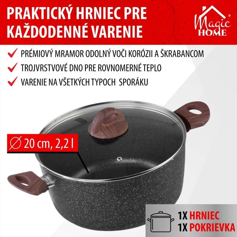 Hrniec MagicHome Black Marble Line, 20 cm, 2,2 l, s pokrievkou