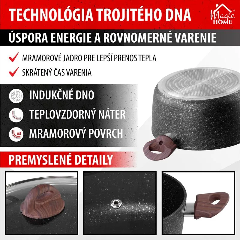 Hrniec MagicHome Black Marble Line, 20 cm, 2,2 l, s pokrievkou