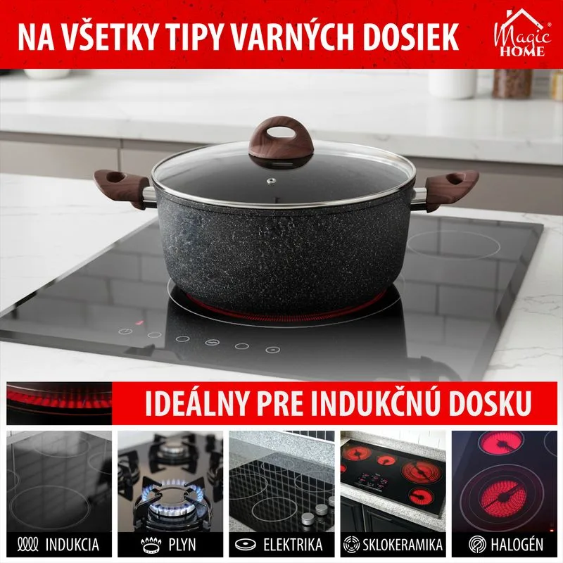 Hrniec MagicHome Black Marble Line, 20 cm, 2,2 l, s pokrievkou