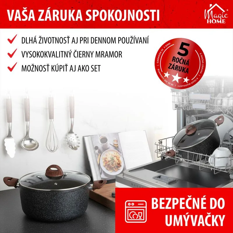 Hrniec MagicHome Black Marble Line, 20 cm, 2,2 l, s pokrievkou