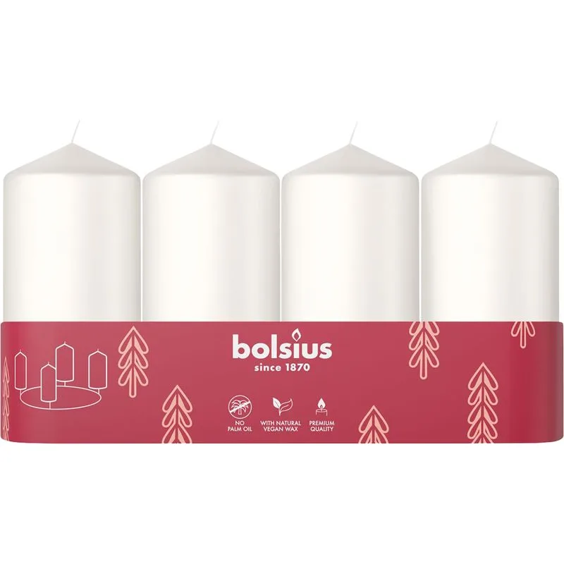 Adventné sviečky Bolsius Pillar, biele, 48x100 mm, 4 ks