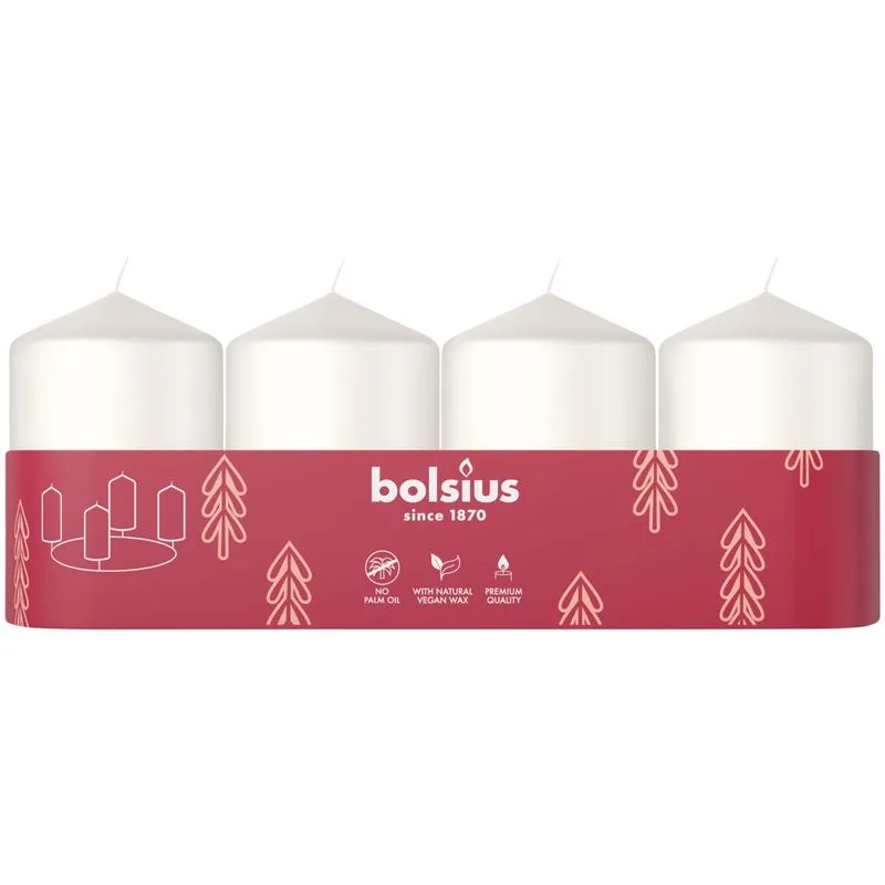 Sviečky Bolsius Pillar Advent, biele, 60×40 mm, bal. 4 ks