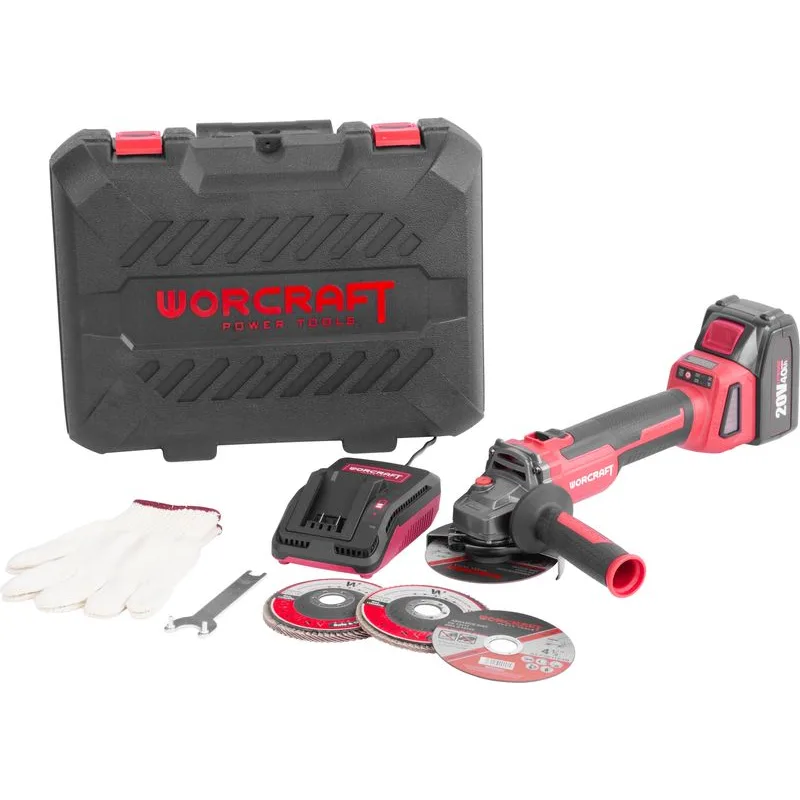 Brúska Worcraft CAG-S20LiBH ShareSYS, 115 mm, uhlová, SET v kufri, s batériou a nabíjačkou, 20V, 1x Li-ion, bezuhlíková