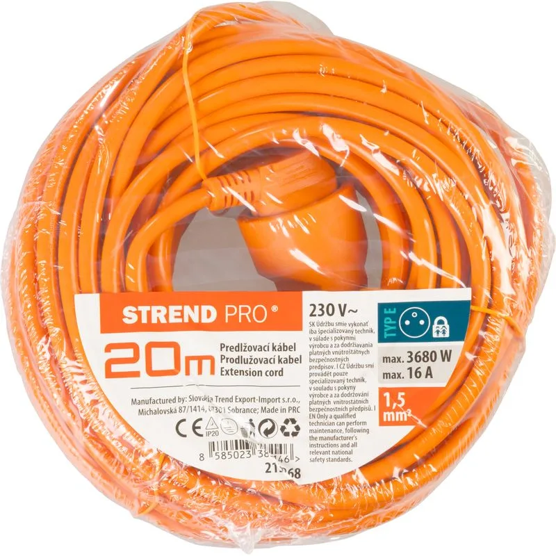 Predlžovací kábel DG-YFB01 20 m, oranžový, 1 zásuvka