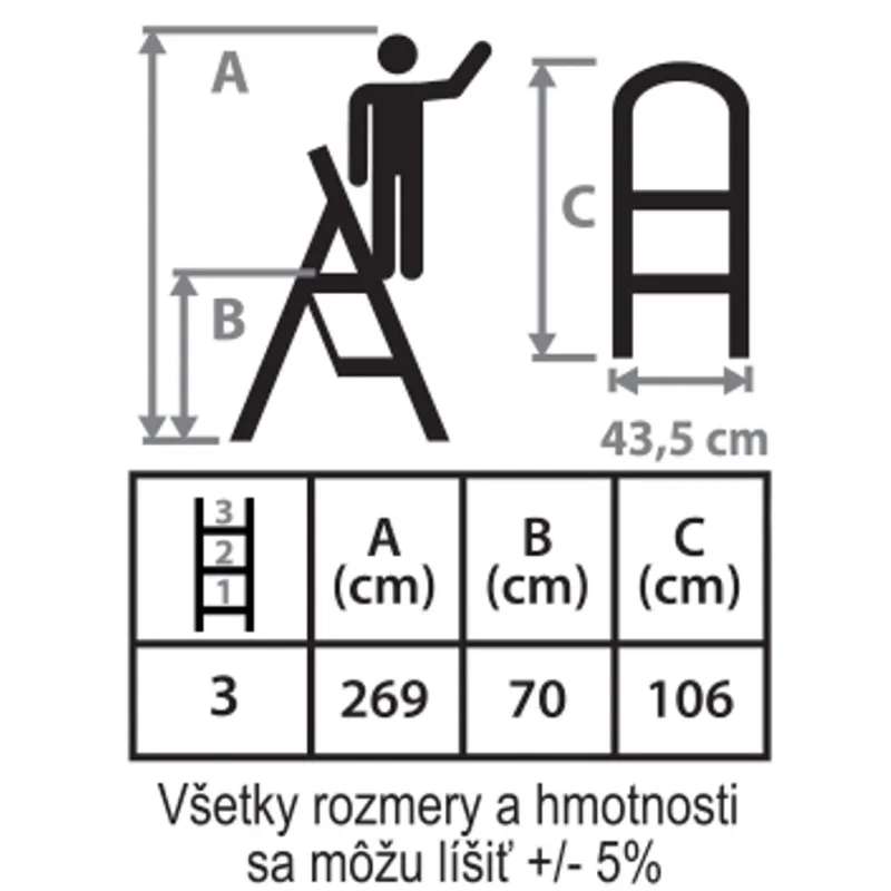 Schodíky Strend Pro LFD110, 3-stupienkové, oceľové, EN14183