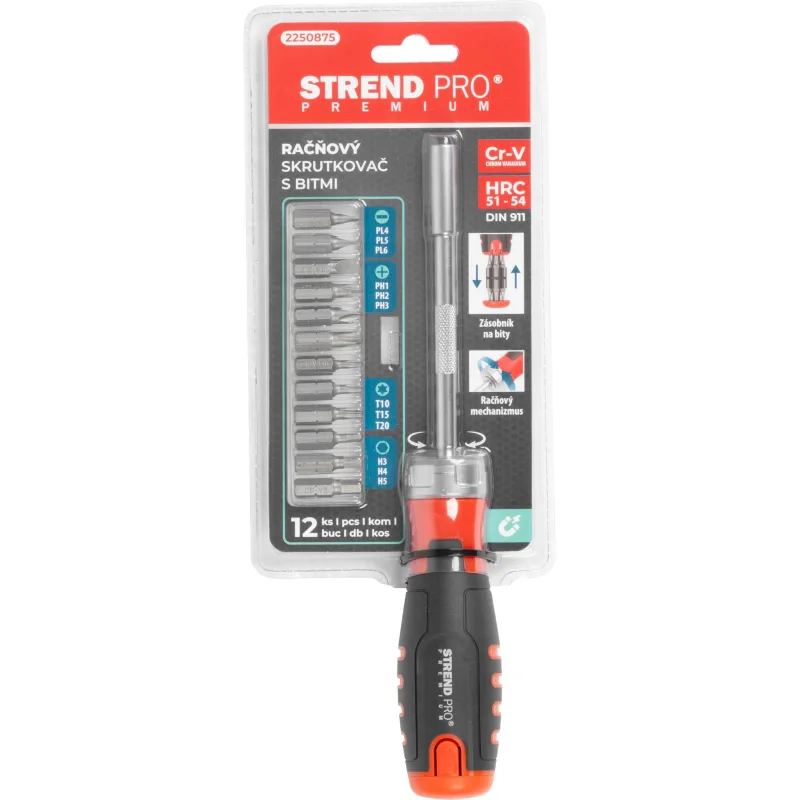 Skrutkovač Premium, sada, s 12 bitmi, torx + ploché + Philips