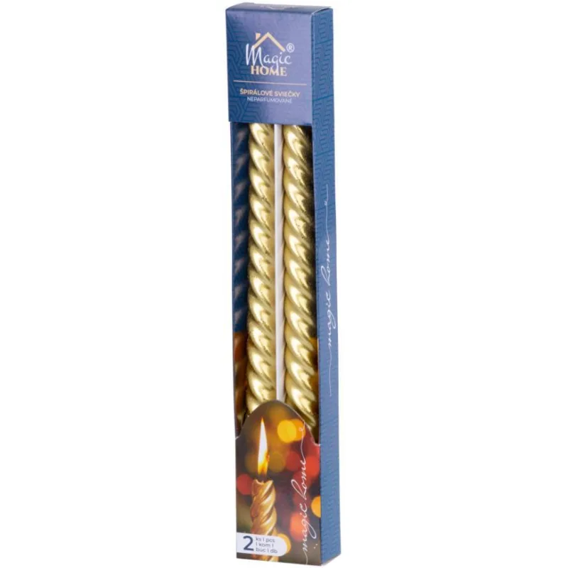 Sviečka MagicHome Vianoce, 25 cm, zlatá, špirálová, balenie 2 ks