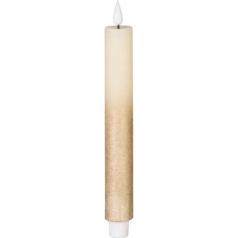 LED sviečka MagicHome, krémová, 25 cm, so zlatým efektom