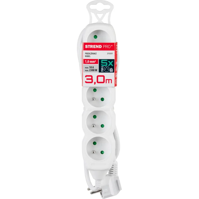 Predlžovací kábel DG-F805B 3 m, biely, 5 zásuviek