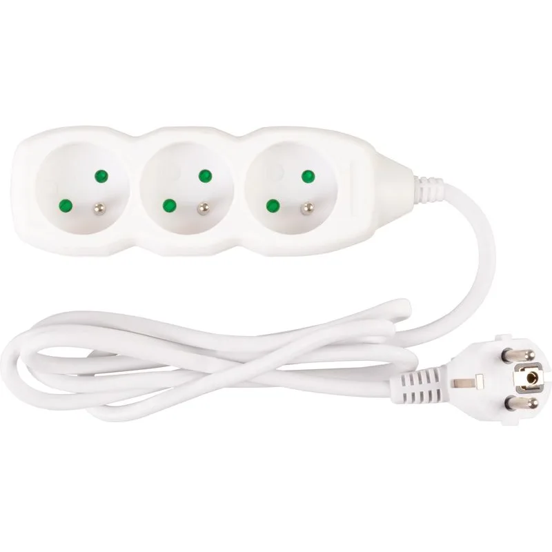 Predlžovací kábel DG-F803B 1,5 m, biely, 3 zásuvky