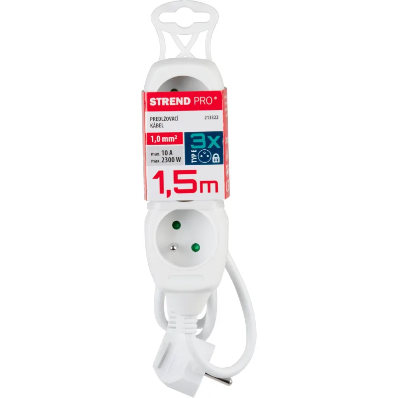 Predlžovací kábel DG-F803B 1,5 m, biely, 3 zásuvky