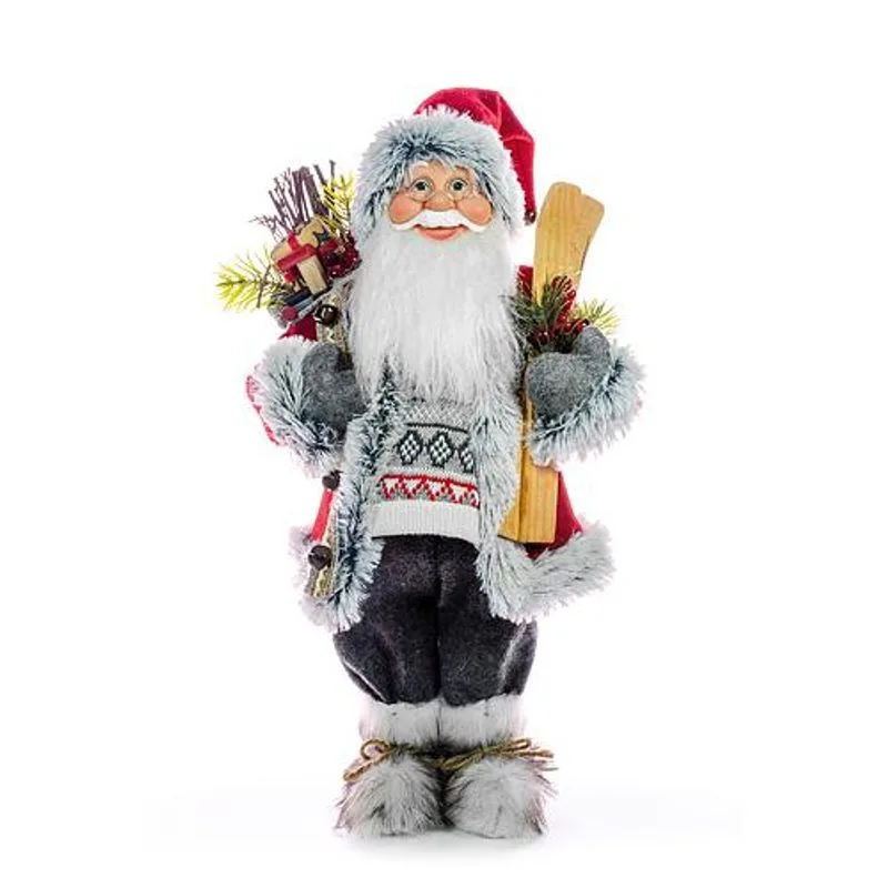 Vianočná dekorácia Santa s lyžami a drevom, 61 cm