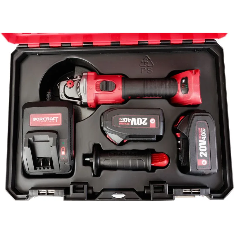Set Worcraft XCUBE003 Toolbox, brúska 125mm, 2x 4.0 Ah akumulátor, 1x nabíjačka, uhlová