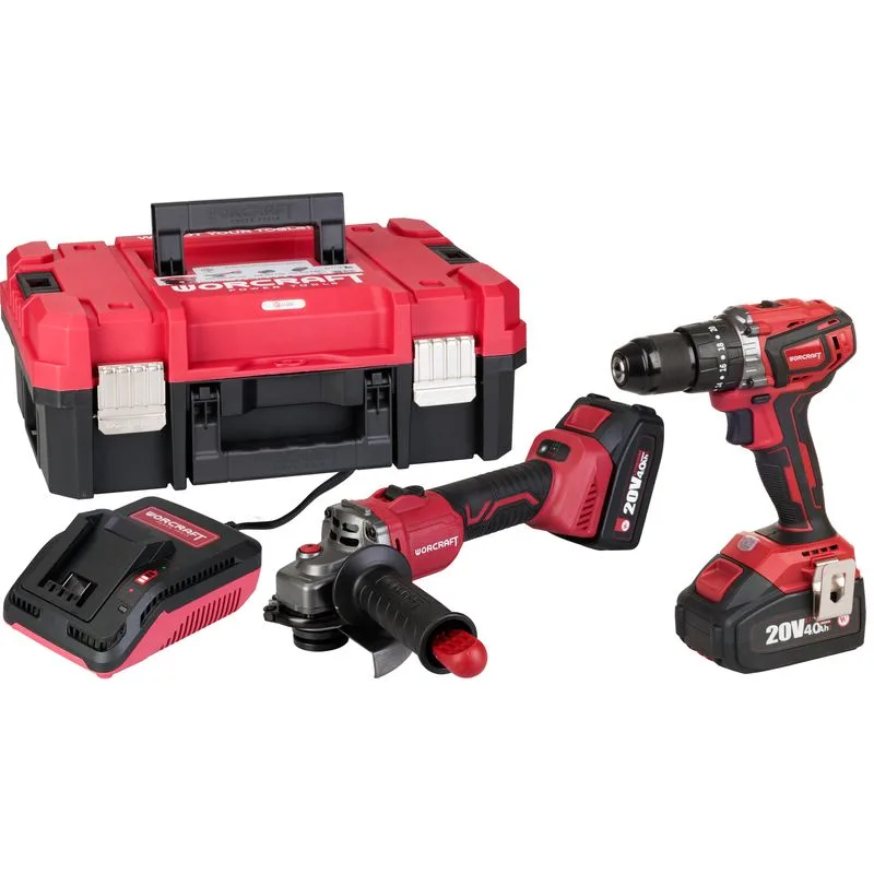 Set Worcraft XCUBE001 Toolbox, skrutkovač + uhlová brúska 125 mm, 2x 4.0 Ah akumulátor, 1x nabíjačka